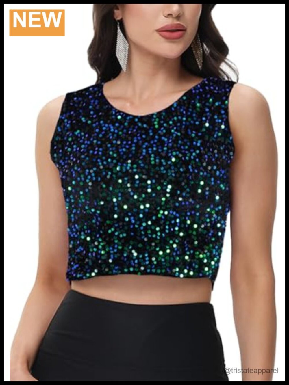Sequin Sleeveless Crop Tank Top Glitter Party Nightout Velvet